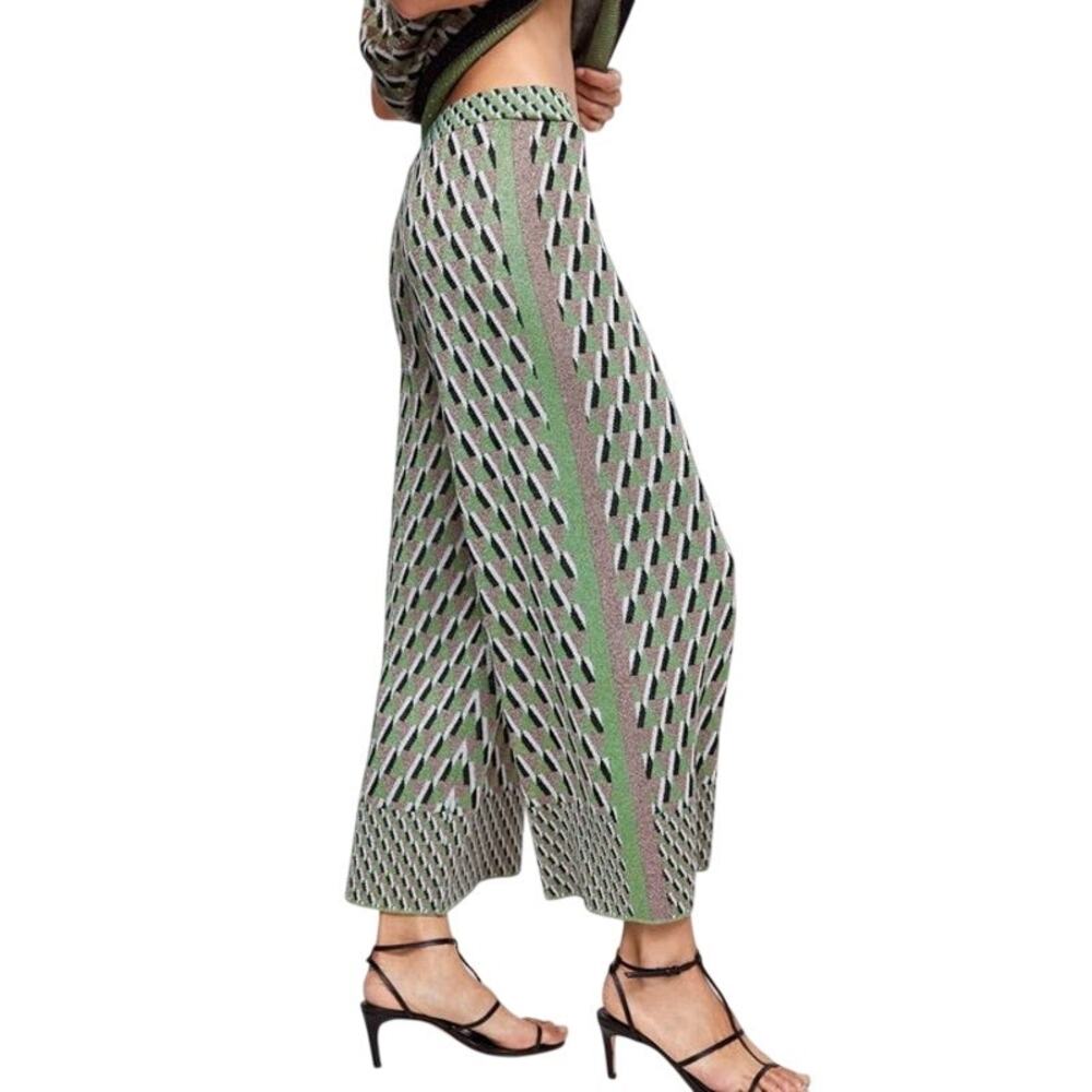 Zara Metallic Knit High Rise Cropped Wide Leg Pants